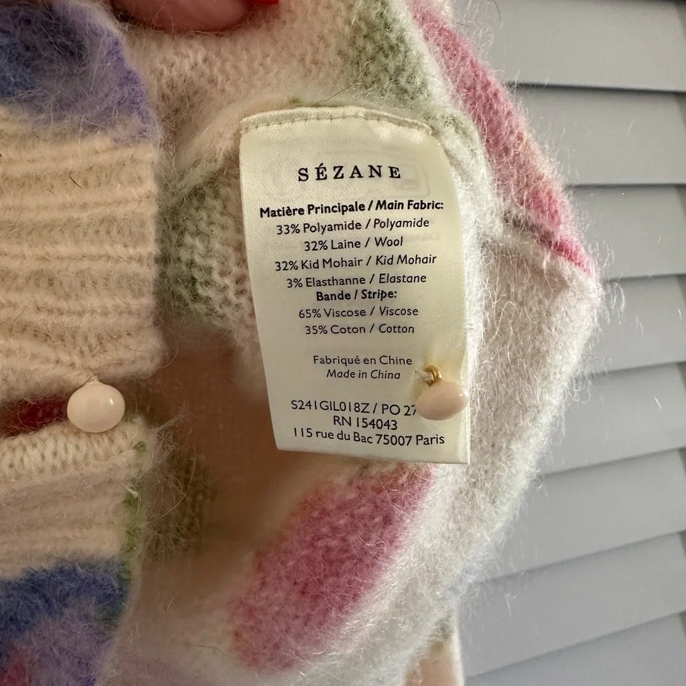 Sezane Cream Floral Button Cardigan with Pink, Blue & Green Accents - Picture 4 of 4